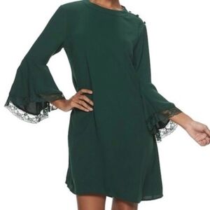 Hailey Lyn Green Size 6 Polyester Dress 3/4 Bell Sleeves W/lace Trim